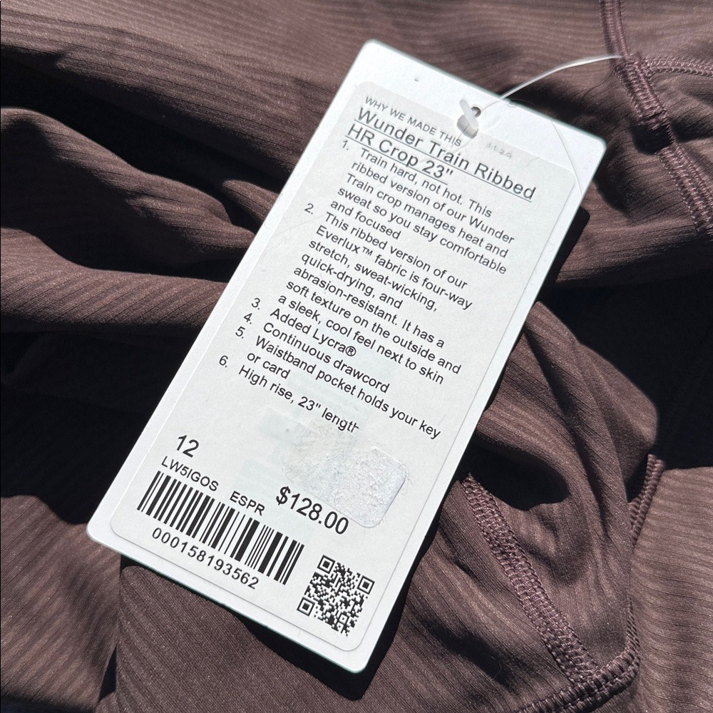 Lululemon Wunder Train Ribbed HR Tight 23" espresso size 12 NWT Brown - Picture 5 of 5